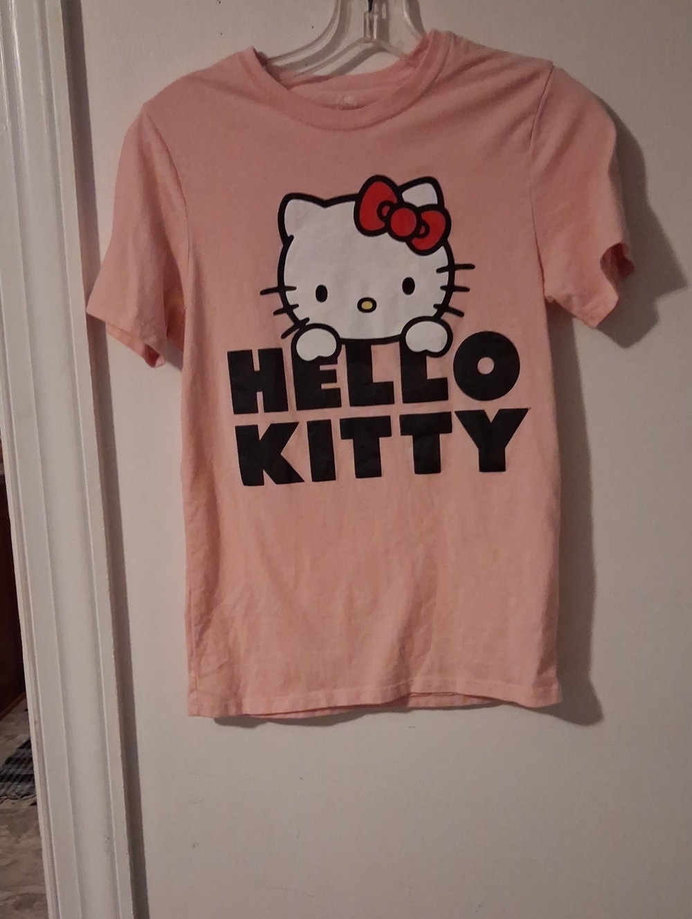 Hello Kitty Pink Short Sleeve Tee with Black Logo and Red Bow